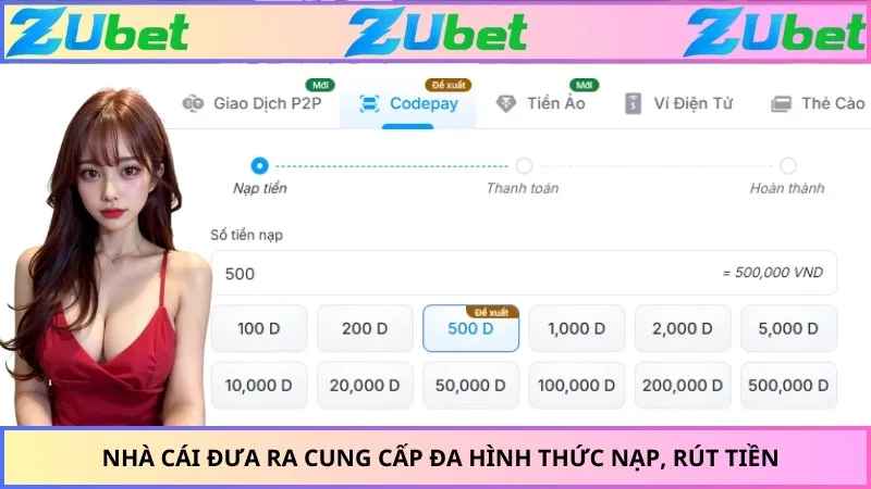 Nhà cái đưa ra cung cấp đa hình thức nạp, rút tiền