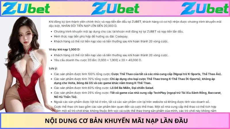 Nội dung cơ bản khuyến mãi nạp lần đầu